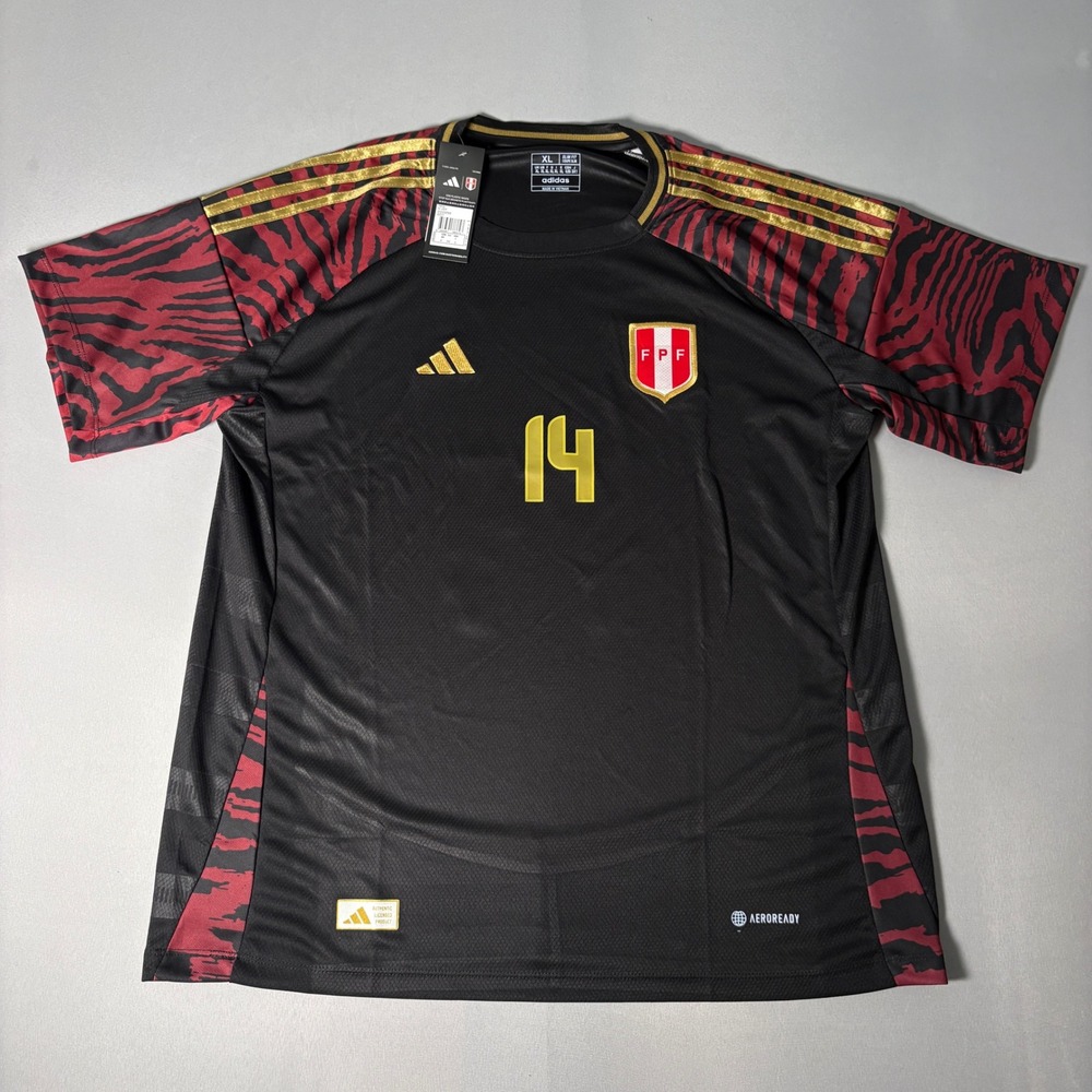 Adidas Peru Lapadula 14 Away Jersey Men XL Black Red Gold Soccer FPF AEROREADY
